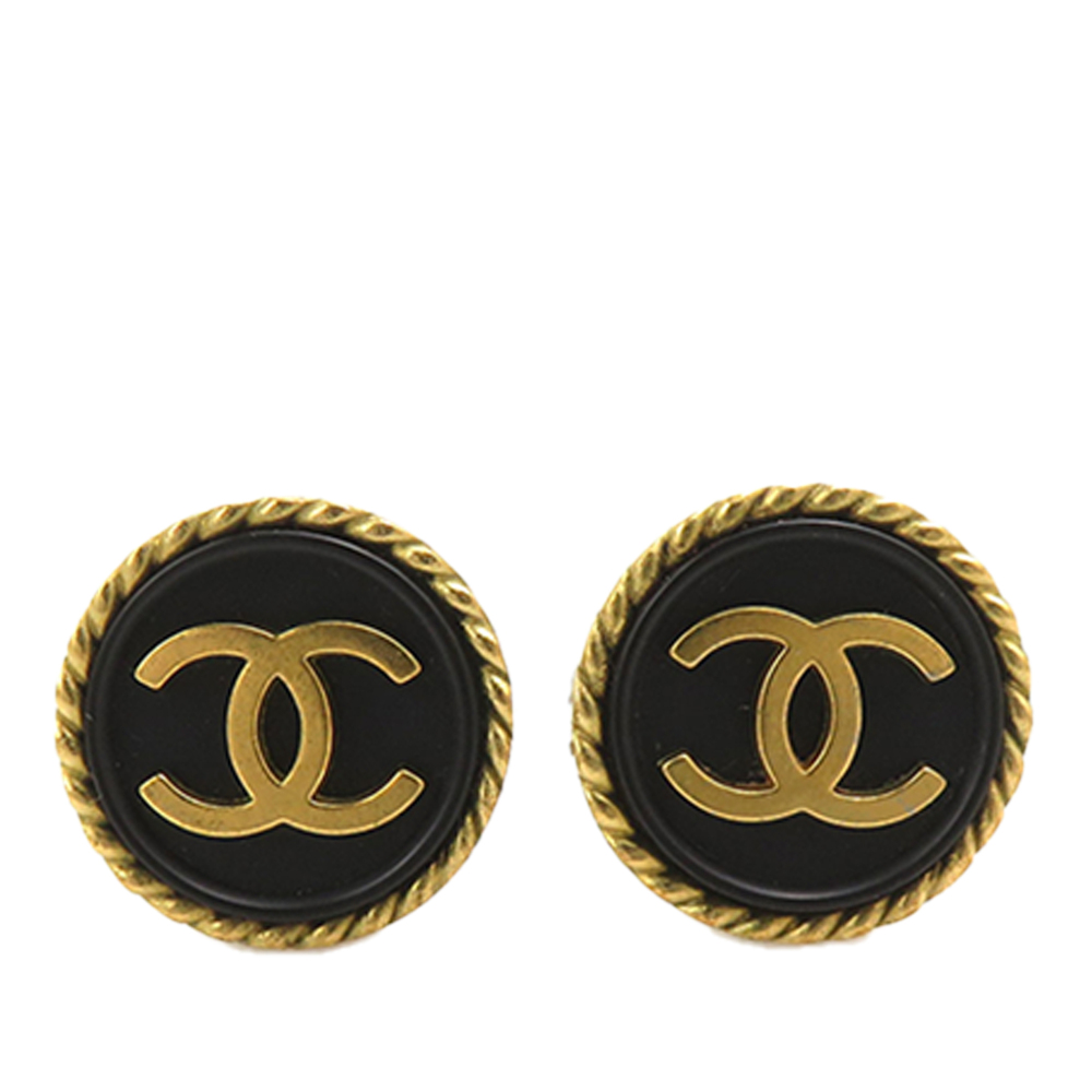 Pre-Loved Chanel CC Gold Plated and Enamel Round Clip On Earrings